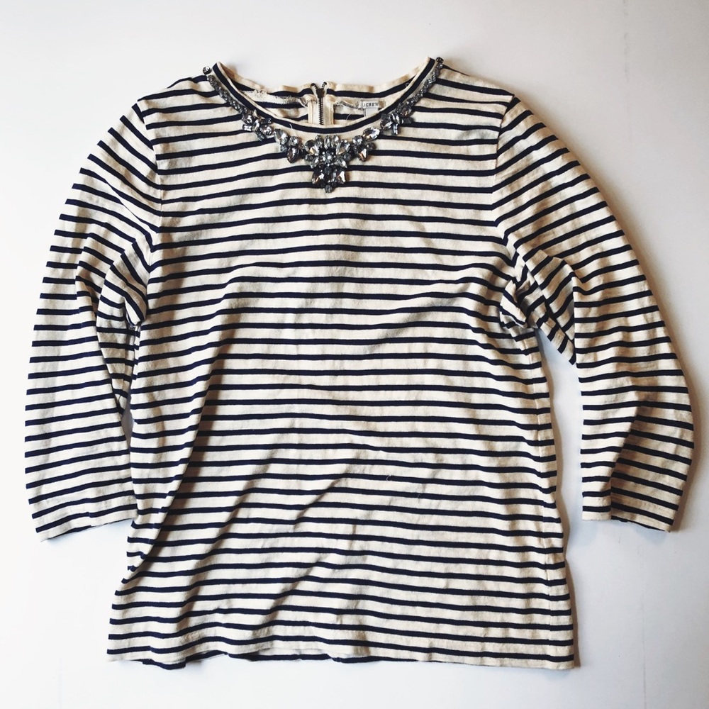 J. Crew Jewel Neck Striped Top